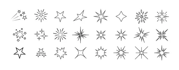 Faíscas Estrelas Conjunto Estrelas Negras Brilhos Isolados Sobre Fundo Branco —  Vetores de Stock