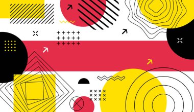 Farklı şekil elementleri olan soyut geometrik arkaplan. Tasarım ögeleri pankartı