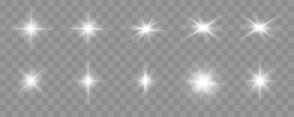 Parlayan Yıldızlar Şeffaf Arkaplanda Izole Edilmiş Vektör Işıkları Kıvılcımları — Stok Vektör