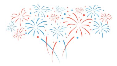 Havai fişek gösterimi beyaz arkaplanda izole edildi. Vektör şenlik arkaplanı