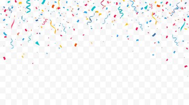 Konfeti arka planı. Şenlik arkaplanı. Renkli konfetiyle parti tasarımı. Vektör illüstrasyonu