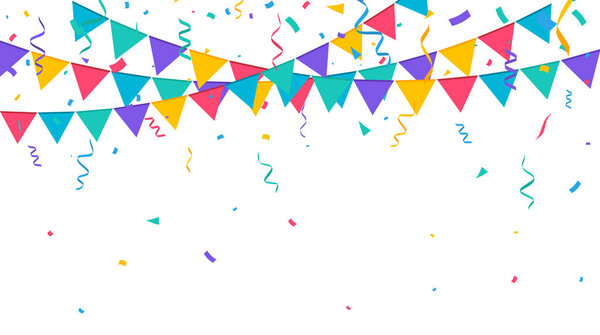 Confetti background. Festive backdrop. Birthday party design with colorful confetti. Vector illustration