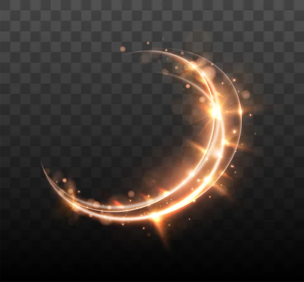 円を描く線 魔法の輝く円 ベクトル黄金の光効果 — ストックベクタ