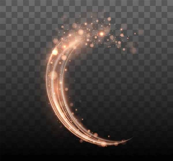 円を描く線 魔法の輝く円 ベクトル黄金の光効果 — ストックベクタ