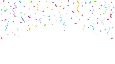 Konfeti arka planı. Şenlik arkaplanı. Renkli konfetiyle parti tasarımı. Vektör illüstrasyonu