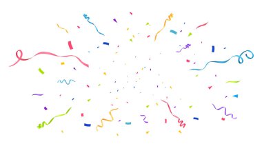 Konfeti arka planı. Şenlik arkaplanı. Renkli konfetiyle parti tasarımı. Vektör illüstrasyonu