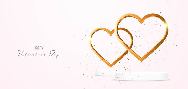 День святого Валентина фон с золотыми сердцами. Романтическое векторное знамя