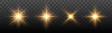 Set of Shine glowing stars. Vector Golden Sparks isolated.