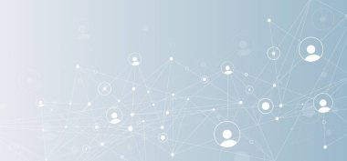 Ağ geçmişi. Noktalar, çizgiler ve insanların simgeleri ile bağlantılar. Vektör teknolojisi arka planı