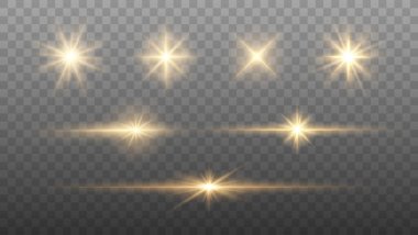 Set of Shine glowing stars. Vector Golden Sparks isolated.