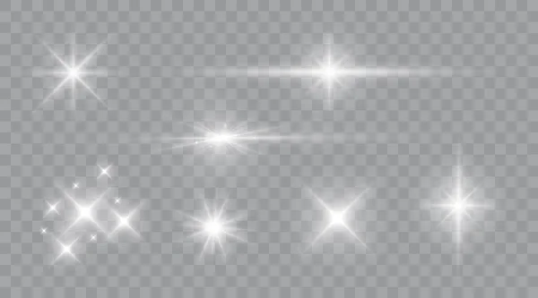 Set Shine Glowing Stars Vector Shining Sparks Isolated — Stock Vector