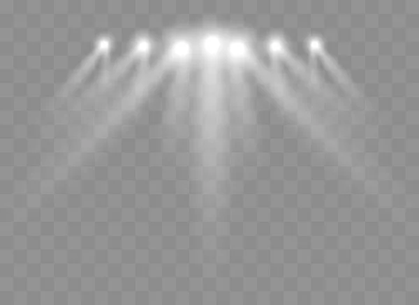 Scheinwerfer Mit Strahlen Leuchtende Lichtstrahlen Isoliert Vektor Transparenter Lichteffekt — Stockvektor