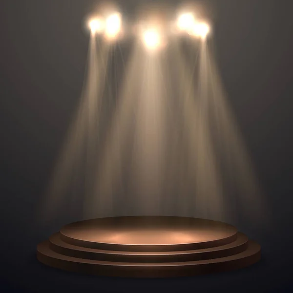 Spotlights Stage Gold Light Vector Effect Podium Light Rays — Stockový vektor