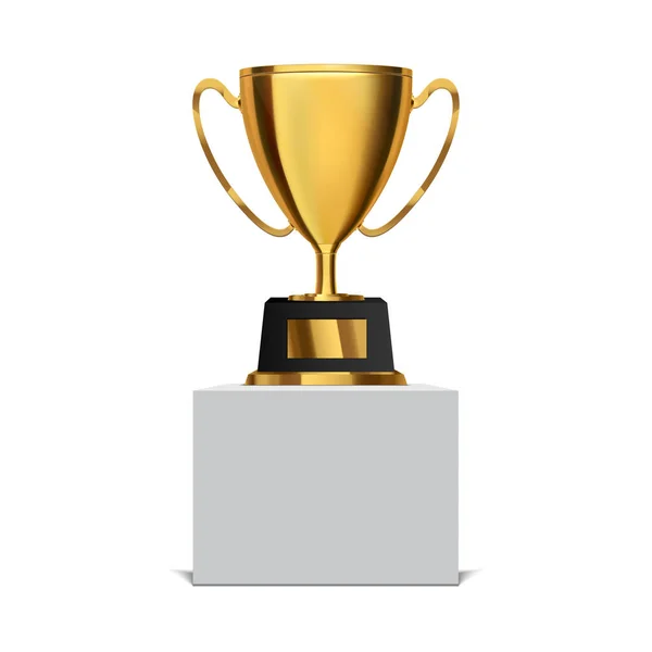 Copa Trofeos Premio Oro Podio Blanco Aislado Ilustración Vectorial Del — Vector de stock