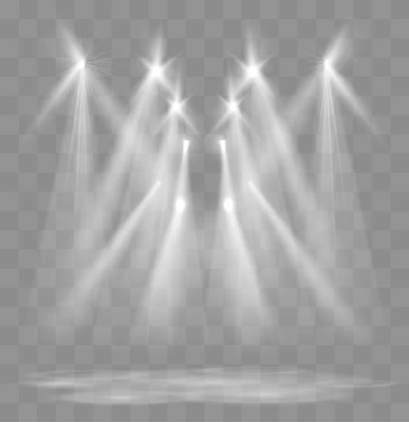 Proyectores Con Rayos Rayos Luz Brillantes Aislados Efecto Luz Transparente — Archivo Imágenes Vectoriales