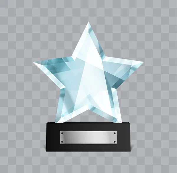 Trofeo Cristal Ganador Forma Estrella Premio Crystal Primer Lugar Premio — Vector de stock