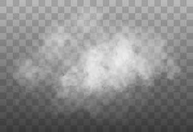 Şeffaf arkaplanda beyaz duman bulutu izole edildi. Vektör dumanı veya sis