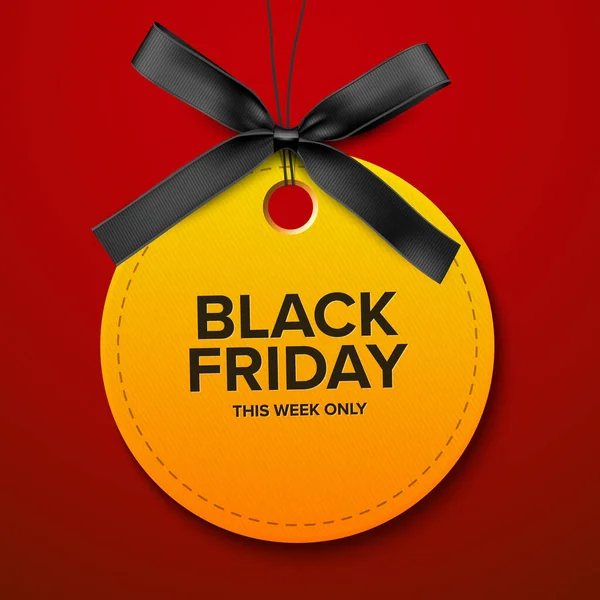 Black Friday Sale Tag Geel Prijslabel Met Zwart Lint Vector — Stockvector