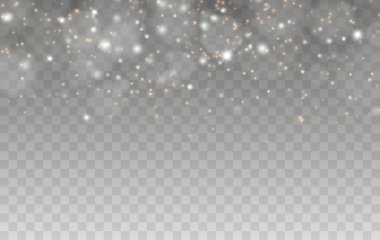 Şeffaf arkaplanda izole edilmiş pek çok sim parçacığı ile parlayan ışık efekti. Tozla kaplı vektör yıldızlı bulut. Sihirli Noel süslemesi