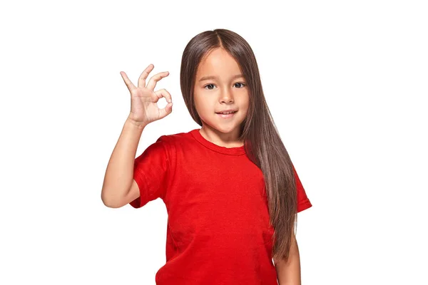 Рука Дітей Позитивним Знаком Білому Фоні — стокове фото