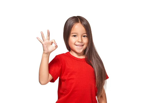 Рука Дітей Позитивним Знаком Білому Фоні — стокове фото