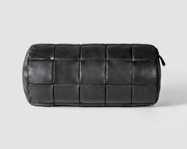 Functional and comfortable black leather bolster cushion to add decorative accent for office sofa. Handmade accessory for interior design