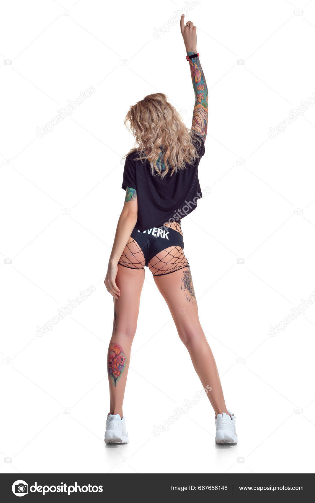 Beautiful Young Blonde Dancer Woman Black Booty Shorts Fishnet One Stock  Photo by ©nazarov.dnepr@gmail.com 667656148