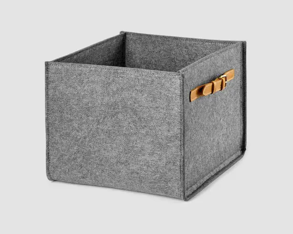 Gray Felt Storage Organizer Box Neatly Stitched Durability Feature Side — Stock Photo, Image