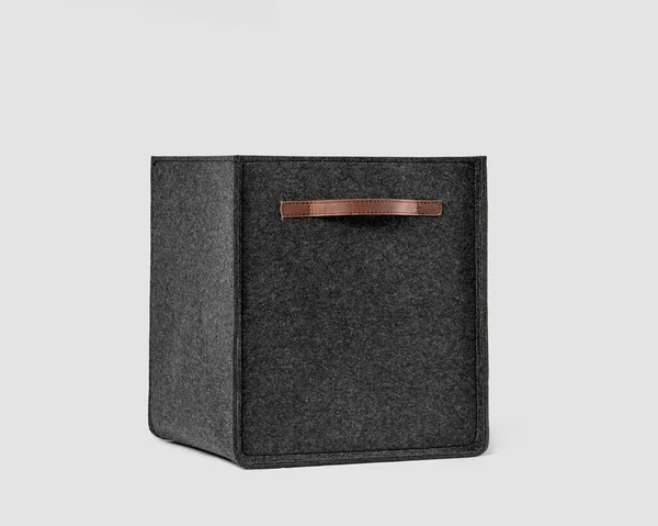 Multifunctional Storage Basket Made Natural Gray Felt Brown Leather Handles — Stock Photo, Image