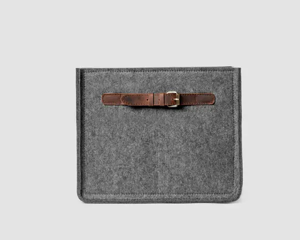 Gray Storage Box Made Natural Felt Leather Handles Buckles Stylish — Stock Photo, Image