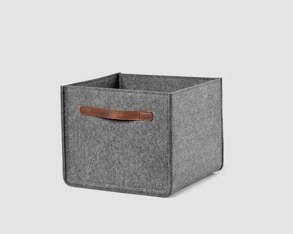 Functional Storage Box Natural Gray Felt Brown Leather Handles Carrying — Stock Photo, Image