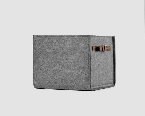 Compact Practical Box Gray Felt Brown Faux Leather Handles Convenient — Stock Photo, Image