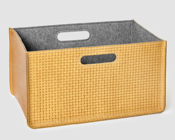 Functional Comfortable Storage Bin Tan Braided Suede Exterior Soft Grey — Stock Photo, Image