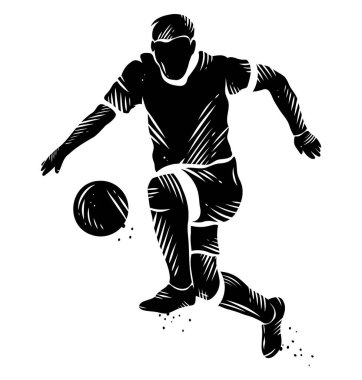 Futbolcunun siyah beyaz silueti topa hükmediyor