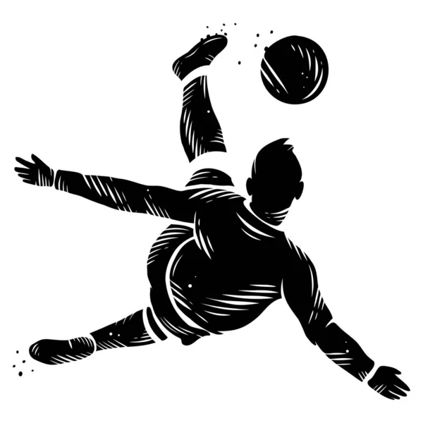 Black White Silhouette Soccer Player Dominating Ball — Stock Vector