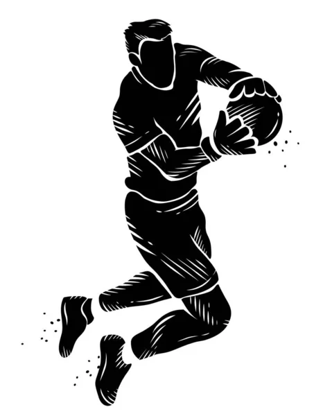 足球运动员控制球的黑白轮廓 — 图库矢量图片