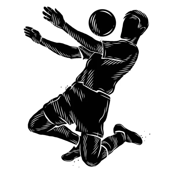 Silhouette Noire Blanche Footballeur Dominant Ballon — Image vectorielle