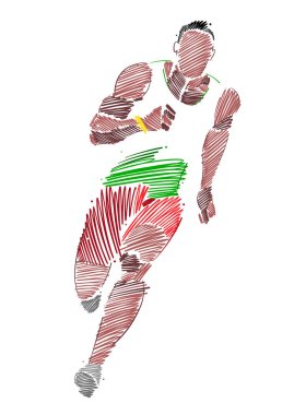 Fırça darbelerinden yapılmış erkek koşucu figüründe temsil edilen atletizm üzerine çizim