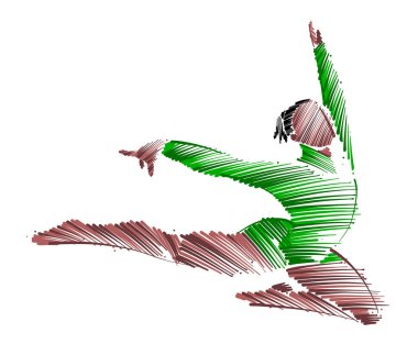 Renkli fırça darbelerinden yapılmış kadın bir jimnastikçinin çizimi