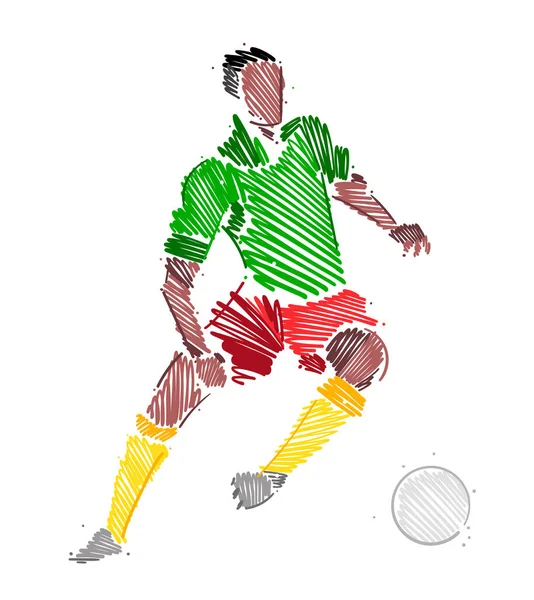 Dibujo Jugador Fútbol Hombre Dominando Pelota Hecha Pinceladas Estilo Boceto — Vector de stock