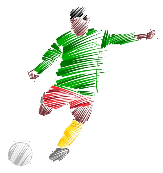 Desenho Jogador Futebol Homem Dominando Bola Feita Traços Pincel Estilo — Vetor de Stock