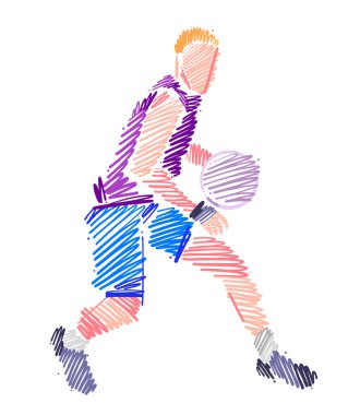 Basketbolcu adam topla oynuyor.
