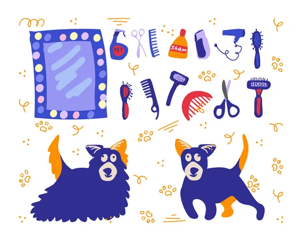 Догляд Домашніми Тваринами Дизайн Салону Собак Декількома Інструментами Дорослих Векторні — стоковий вектор