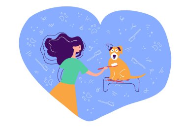 Kız köpeklerin dişlerini fırçalar. Her cins köpek için ağız temizliği. Köpek diş kayıtları. Diş bakımı görüntüleri. Sakız hastalığı önleme. Diş bakımı. Köpekler için ağız temizliğine yönelik farkındalığı artırmak