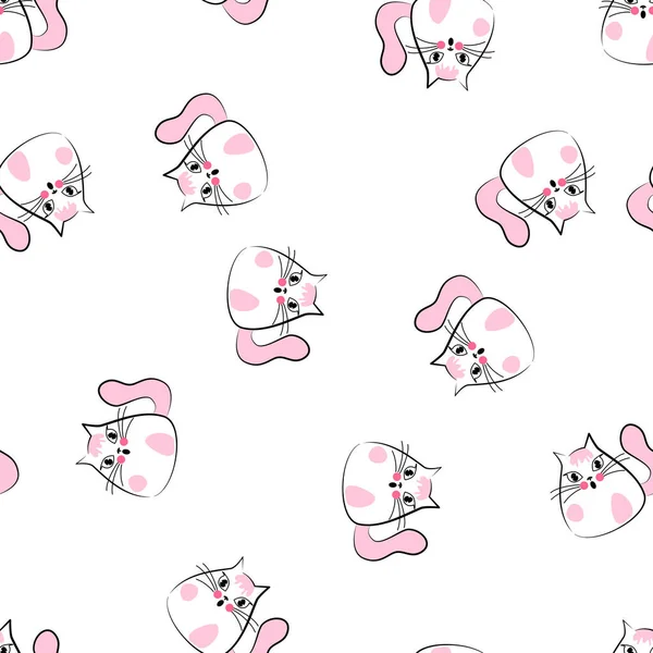 Безшовний Візерунок Біло Рожеві Коти Милий Дитячий Малюнок Друку Шпалер — стоковий вектор