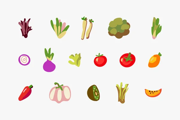Buntes Gemüse Retro Zeichen Aufkleber Set Modernes Etikett Mit Niedlichen — Stockvektor
