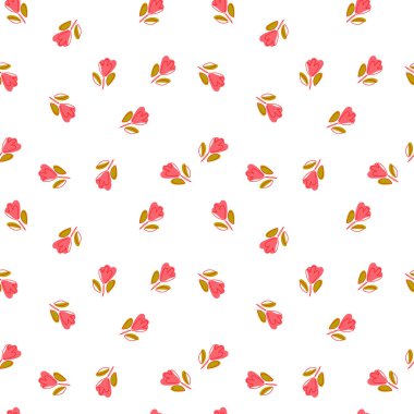 Kırmızı çiçekli kusursuz desen. Parlak ve neşeli renklerde canlı bir vektör deseni, yaz ve bahar tasarımları için mükemmel..