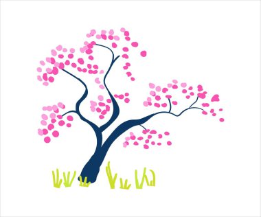 Mevsimler, farklı dönemlerde ağaçlar. Vektör çizimi, mevsimlerin değişimi konsepti. Bahar Yazı Sonbahar Kışı.