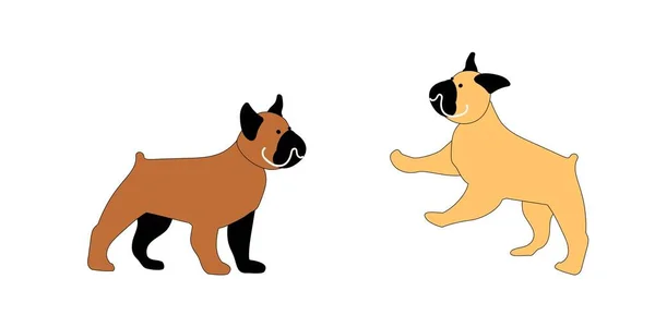 Sarı ve kahverengi Fransız bulldog 'u. Baskı, afiş, poster ve kıyafetler için renkli köpekler. Parlak çıkartma. Poster, duvar kağıdı, desen için vektör illüstrasyonu