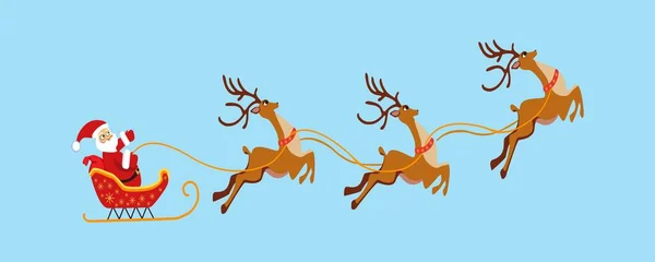 Święty Mikołaj Saniach Reniferami Niebieskim Tle Ilustracja Wektora Kartkę Świąteczną — Wektor stockowy